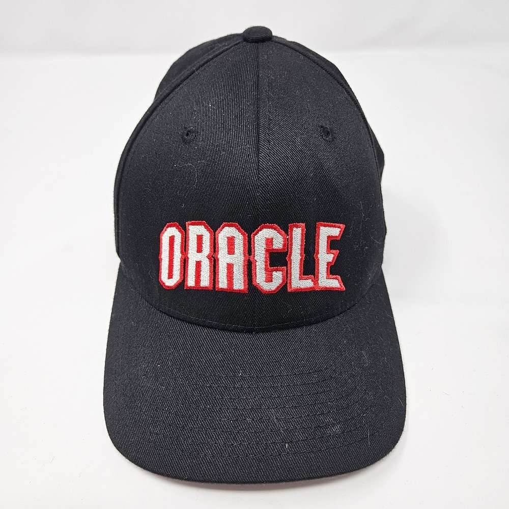 Vintage Oracle Hat Black L-XL FlexFit Spellout Logo Software Larry Ellison